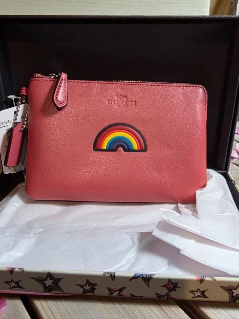 Coach Rainbow Peony Wristlet AND Box